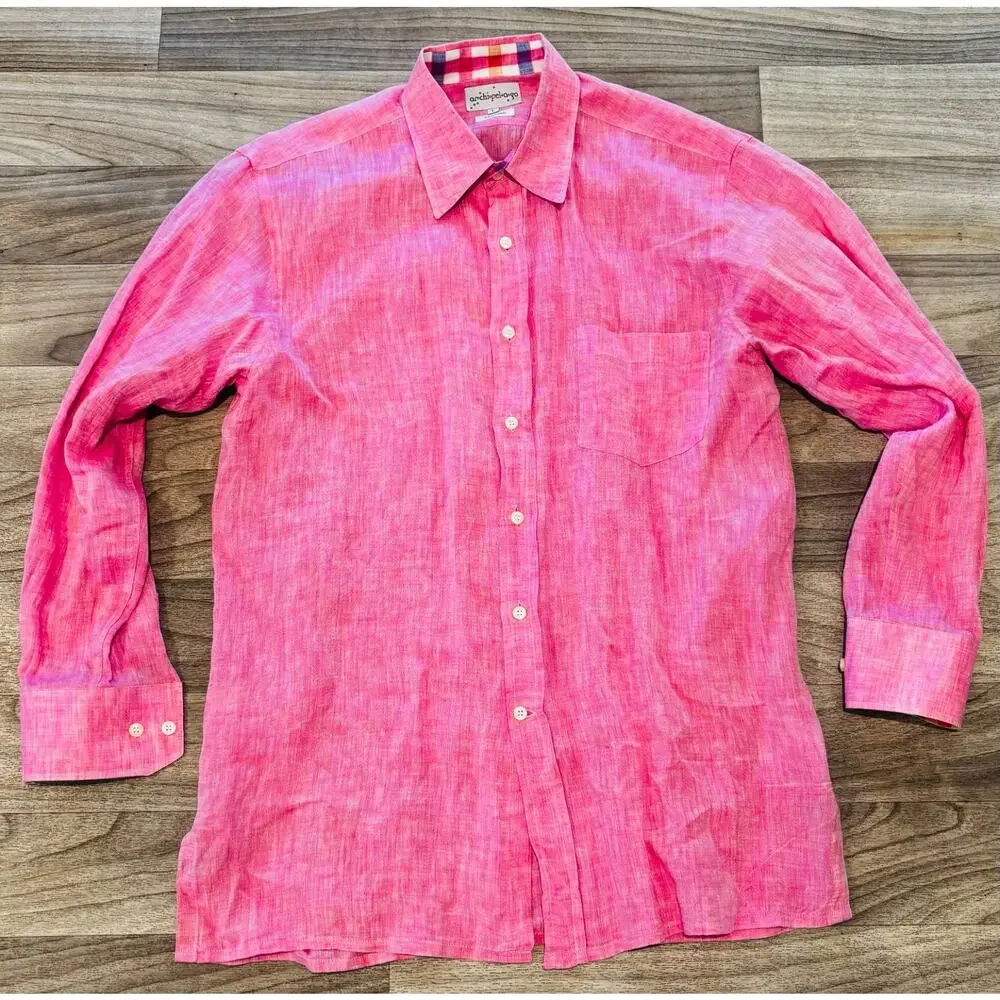 Archipalago Size Large Pink 100% Linen Shirt Long Sleeve Button Down Preppy - Picture 1 of 11
